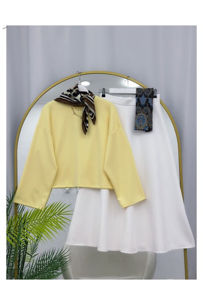YEDİLALE Oy.Şo Bluz Puf Scuba Flared Skirt Dual Set [Only the Blouse and Skir...