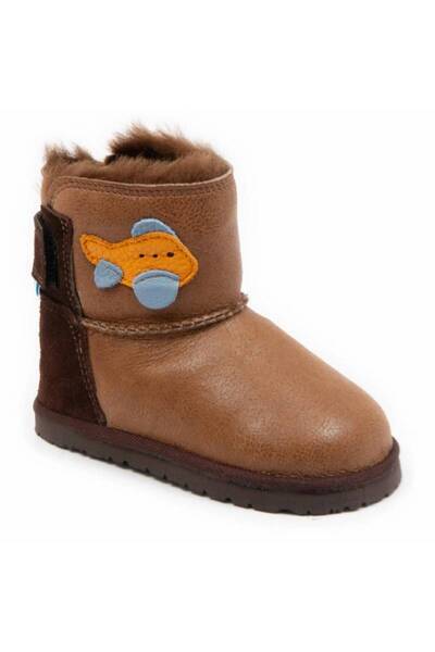 DODO SHOES Cizme copii barefoot Avion, Culoare Caramel, piele naturala cu tal...