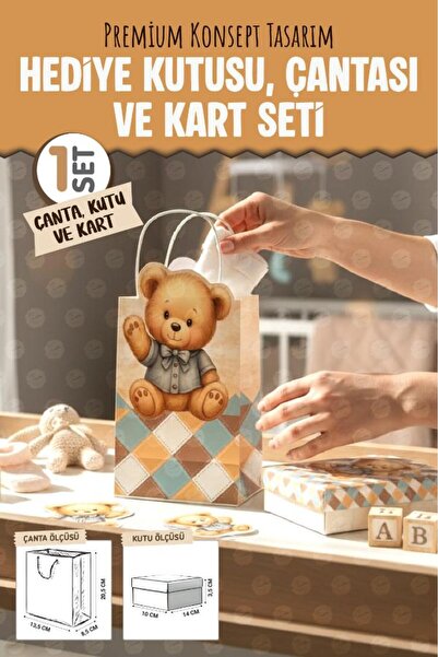 t tuğset etiket Premium Concept Gift Box Bag Card Set Baby Shower Newborn Bab...