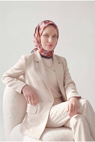 Silk Home Shiny Dokulu Eşarp Turuncu Mürdüm Tonlu Geometrik Desenli Su Tutmaz...