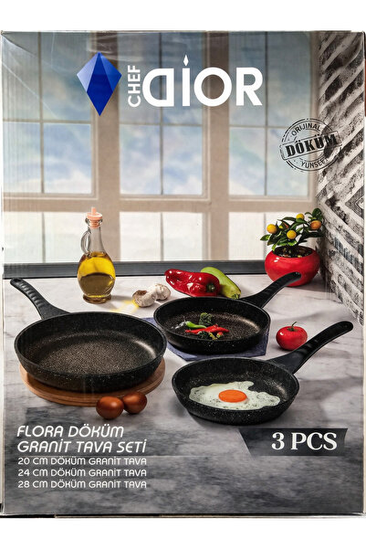 shop Chef Dior Flora Döküm Granit Tava Seti 3 Parça (20-24-28 cm)