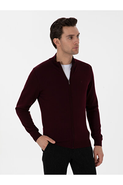 Cacharel Burgundy Regular Fit Full Zip Knitwear Cardigan 50275636-Vr014
