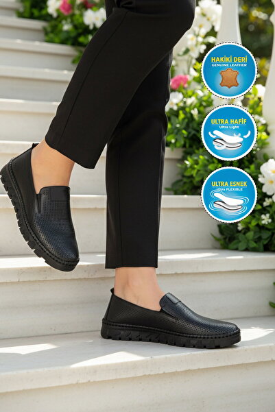 AYAKMOD Premium Black Genuine Leather Women's Casual Shoes 44410 Z