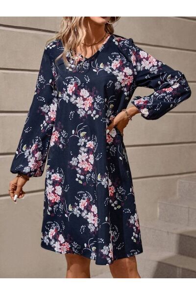 Iuliashop Rochie midi Lizeth în albastru marin cu imprimeu floral alb - S