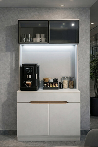 Eymense Modi Kahve Köşesi Mutfak Dolabı Aytaşı Camlı Çok Amaçlı Dolap Ledli R...