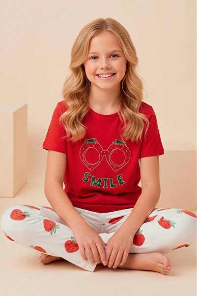 Farya Home Set de pijamale pentru fete, din bumbac, cu mâneci scurte și impri...