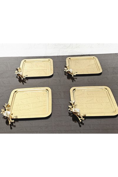 atabey home collection 6 Adet Gold Kahve & Çay & Sunum Tepsisi Döküm Beyaz Lale
