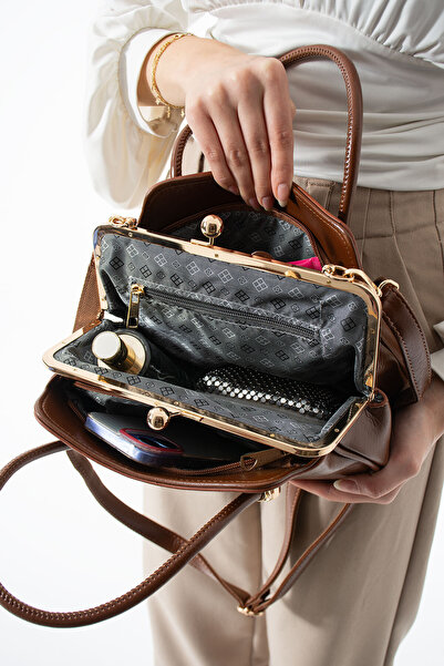 By Hakan Jn-53 Burslu Women's Shoulder Bag Clip-On Handbag Crossbody Bag Taba