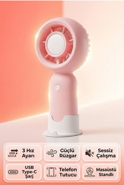 indirimsevinci USB Şarjlı Taşınabilir Mini Serinletici Fan Sessiz 3 Kademeli ...