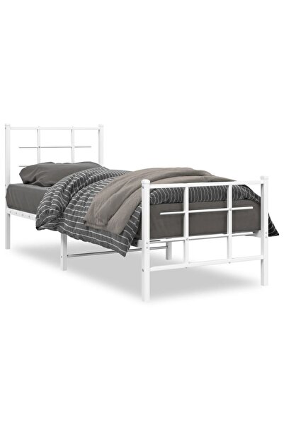 vidaxl Metal bed frame with headboard/footboard, white, 80x200 cm