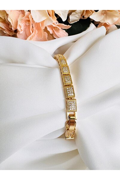 DEVİ fashion Baguette Zircon Stone Gold Color Bracelet 19 cm