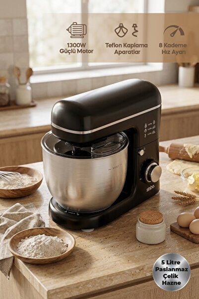 Sinbo SMX-2771 Stand Mikser 5L Çelik Hazneli 1300W Hamur Yoğurma ve Çırpma Ma...