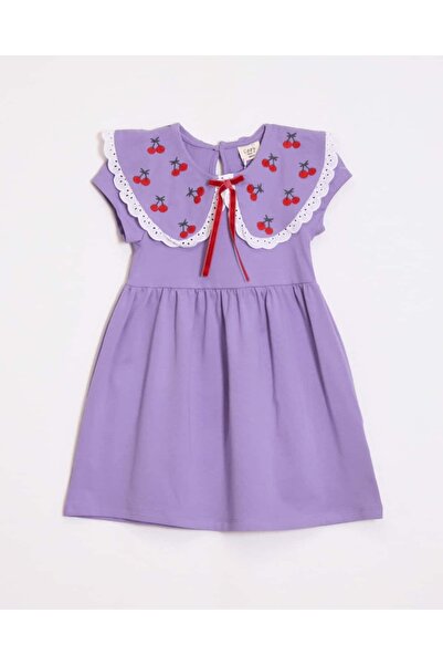 OZZY KİDS Κοριτσίστικο κοντομάνικο φόρεμα με κεντημένα κεράσια