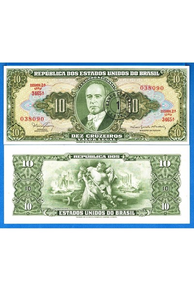 emir koleksiyon coin & paper collection Brezilya 1962 Yılı 10 Cruzeiros Kağıt...