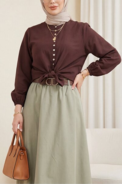 Modamorfo Modal Shirt with Tie Skirt, Elastic Waist and Sleeves, and Buttons ...