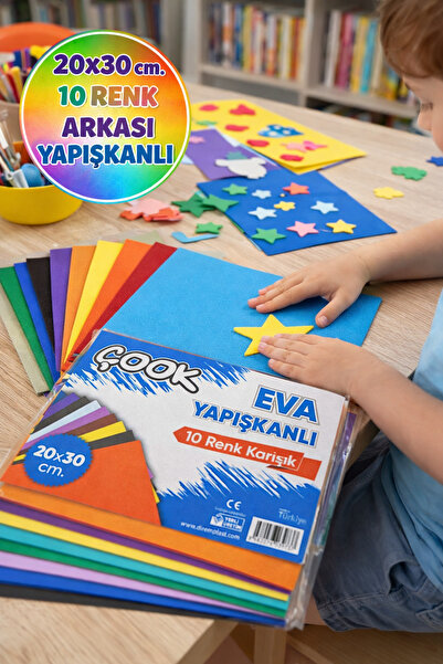 TOYFEST EVA Yapışkanlı Renkli Fon Kartonu 20x30 cm 10’lu Set Hobi Okul El İşi...