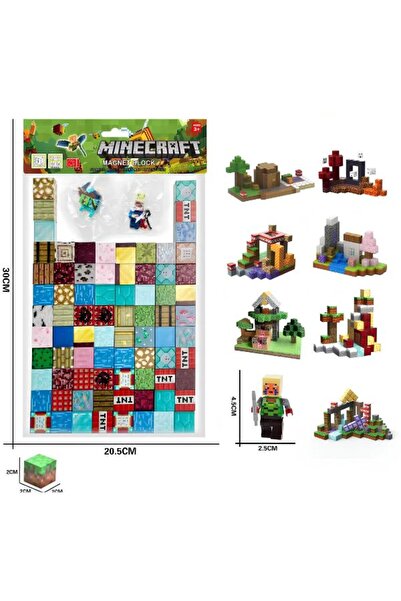 OEM Set of 78 Magnetic Cubes 2x2 cm + 2 Figurines, Minecraft Style, Children'...