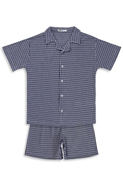Civil Boys طقم مخطط مموج للأعمار من 6 إلى 9 سنوات - أزرق داكن