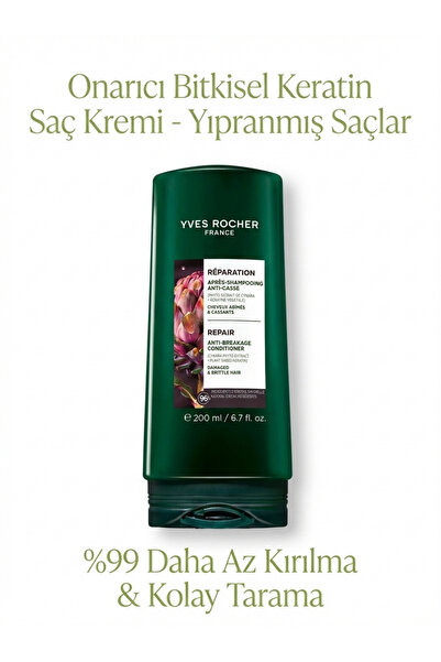 Yves Rocher Onarıcı Saç Kremi Bitkisel Keratin Yıpranmış Saçlar Vegan 200 ml