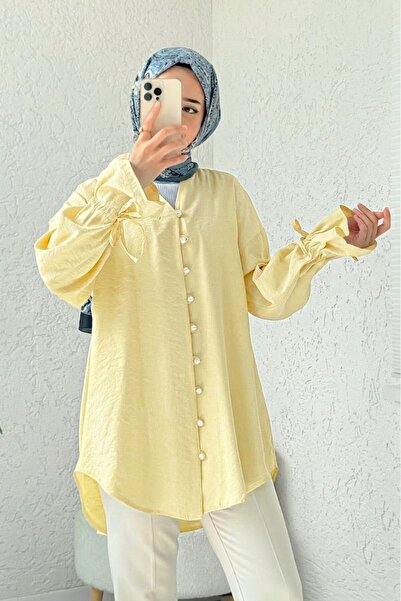 Modamorfo Πουκάμισο με μακριά κορδόνια στο μανίκι και μακρύ κουμπί στην πλάτη...