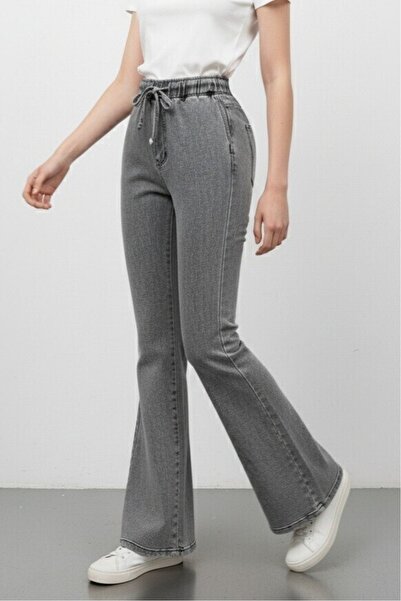 Modamorfo Ισπανιόλικο τζιν παντελόνι με διακοσμητικές κορδόνια - καπνιστό