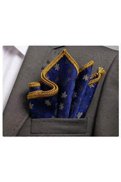 Exve Exclusive Μαντήλι τσέπης με χειροποίητο πλεκτό σχέδιο μουστάρδας και φλο...