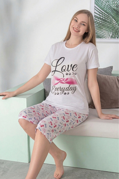 Farya Home Σετ πιτζάμες με βαμβακερό σχέδιο και κοντό μανίκι Bermuda Capri