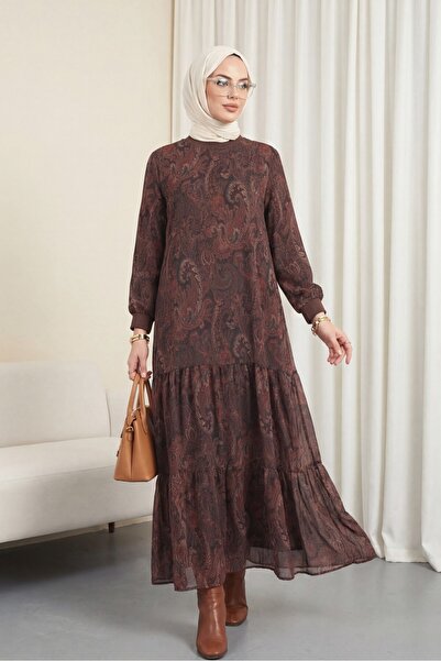 Modamorfo Φόρεμα από σιφόν με έθνικ σχέδιο, φούστα με ένθετα και φόδρα - δαμα...