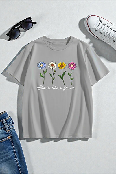 uyguntarz Unisex Flowers Baskılı Tasarım Tişört - 2'li Eşofman Takımı