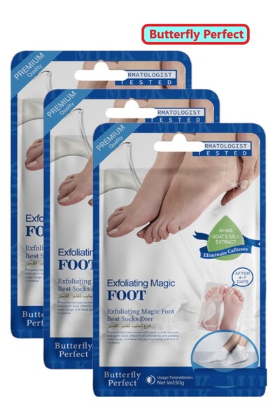 Butterfly Perfect 3 Magic Foot Exfoliating Socks with Milk Extract, Coconut O...