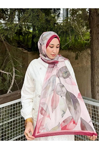 bysoca Γυναικείο σάλι χιτζάμπ με μαλακή υφή, με σχέδιο φύλλων σε μπορντό χρώμ...