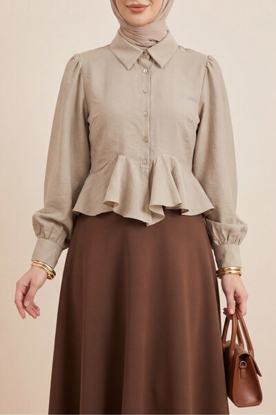 Modamorfo Μπλούζα πουκάμισο από μοντάλ με πέτρινα κουμπιά και λεπτομέρεια βολ...