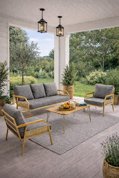 UFUK HOME Daisy Cappuccino 3+1+1 Masalı Bahçe Oturma Takımı Konfor Serisi