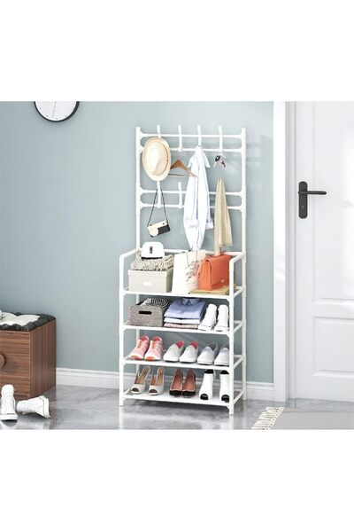 VmaxVision Multifunctional Shoe Rack,3 in 1 Coat Stand and Storage Shelf with...