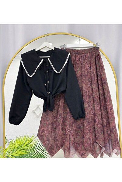 VOLT CLOTHİNG ΜΑΥΡΟ ΣΕΤ ΜΕ ΠΟΥΚΑΜΙΣΟ FISTO ΚΑΙ ΑΣΥΜΜΕΤΡΙΚΗ ΦΟΥΣΤΑ ΣΙΦΟΝ