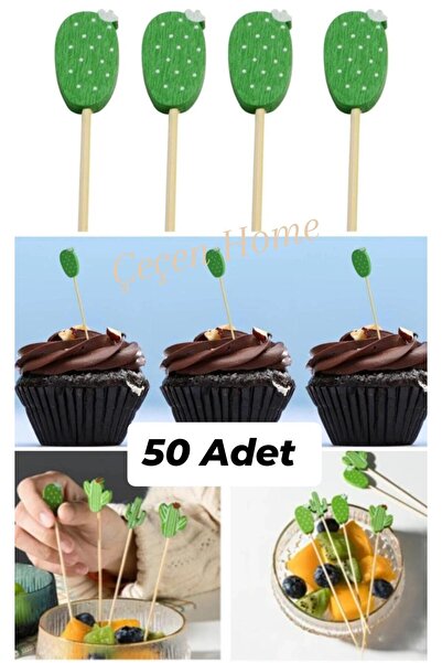 ÇEÇEN HOME 50 Adet Kaktüs Figürlü Kokteyl Kürdanı Meyve Kürdanı Kanepe Kürdan...