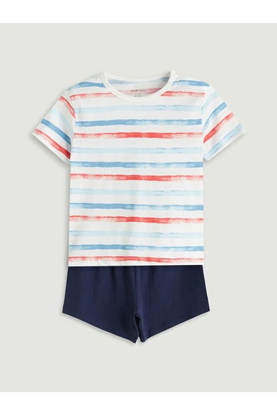 LC Waikiki تي شيرت وشورت للأطفال من LCW baby Ekru مخطط مكون من قطعتين
