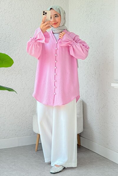 Modamorfo Πουκάμισο με μακριά κορδόνια στο μανίκι και μακρύ κουμπί στην πλάτη...