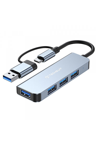 Techsuit Hub USB/ USB-C H8 DataBridge, 4 în 1, Gri