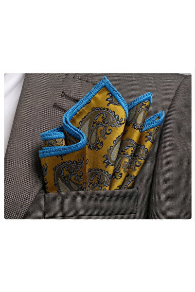 Exve Exclusive Μπλε μαντήλι τσέπης με χειροποίητο πλεκτό σχέδιο σάλιου σε χρυ...