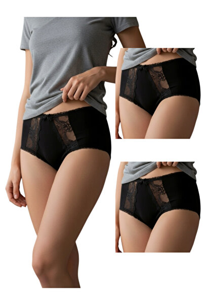 İmer Lingerie High Waist Cotton Modal Lace Detailed Women's Panties 2-Pack Wh...