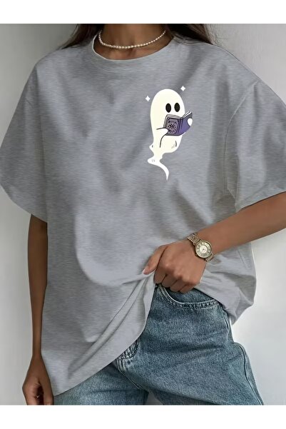 WOODROFFE Tricou casual supradimensionat cu imprimeu Cute Ghost pentru femei
