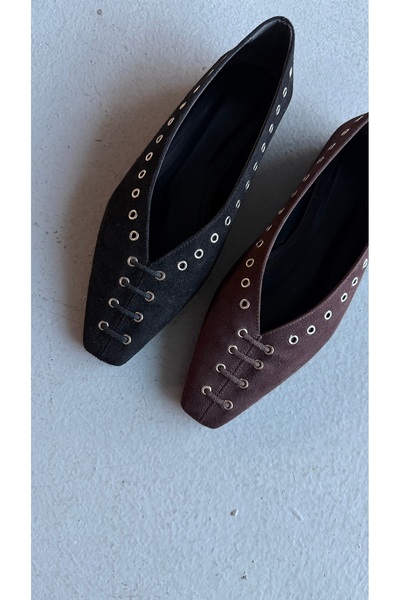 runa shoes Balerini Lunera cu cataramă tip ochi și model pătrat