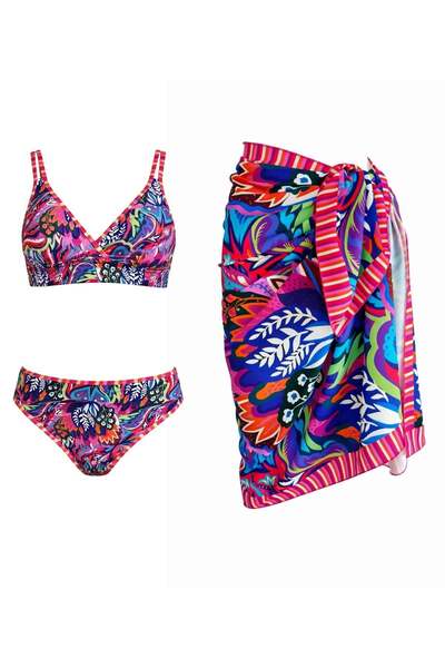 SAILOR moda Комплект бікіні трикутник-хрест з парео з малюнком