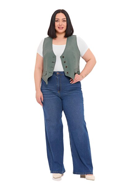 DISENTIS MODEST Plus Size Buttoned Pocket Flap Lined Short Houndstooth Patter...