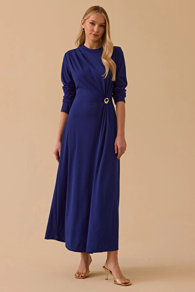 SEÇİL Жіноча сукня з довгими рукавами та металевими аксесуарами 1039 Saks