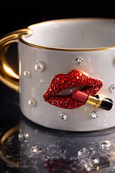 luxurychampagnetr Turkish Coffee Cup with Stone-Embellished Red Lip Design – ...