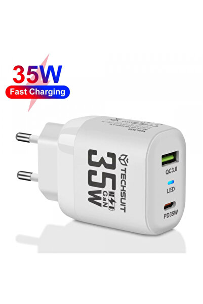 Techsuit Φορτιστής ρεύματος Chpd174, 35W, 3A, 1 x USB-A - 1 x USB-C, Λευκό