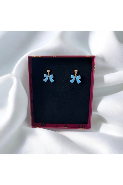 MOJOMIX Blue Small Size Bow Earrings