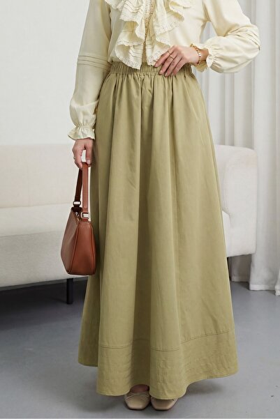 Modamorfo Φούστα με ελαστική μέση, τσέπες και λεπτομέρεια ραφής - Πράσινο λαδί